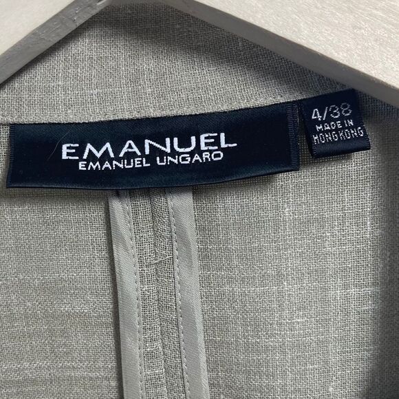 Emanuel Ungaro Tan Three Button Long Blazer Jacket Sz 4 - Picture 5 of 7